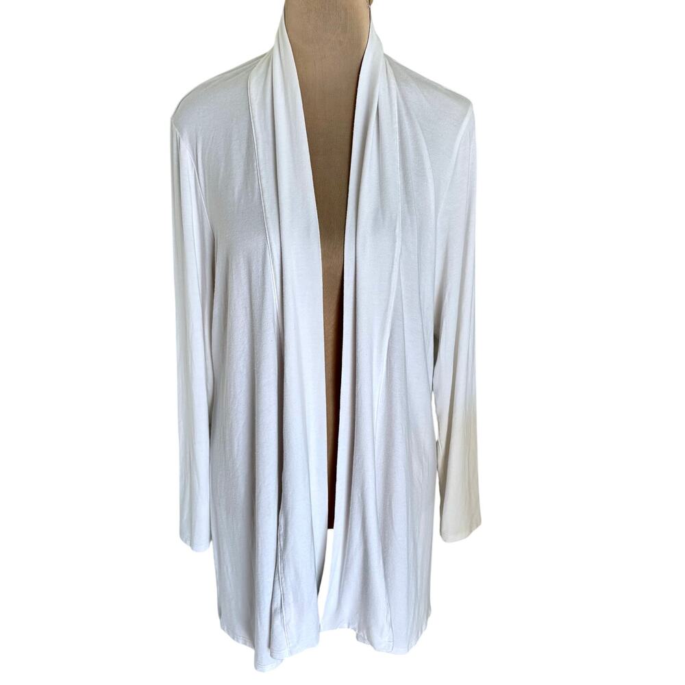 Eileen Fisher White Stretch Jersey Knit Cardigan Wrap Open Front Long Sleeve